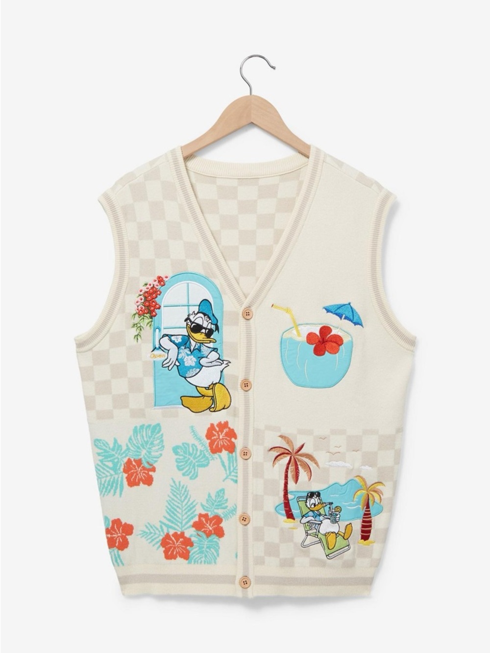 Our Universe Disney Donald Duck Beach Checkered Sweater Vest